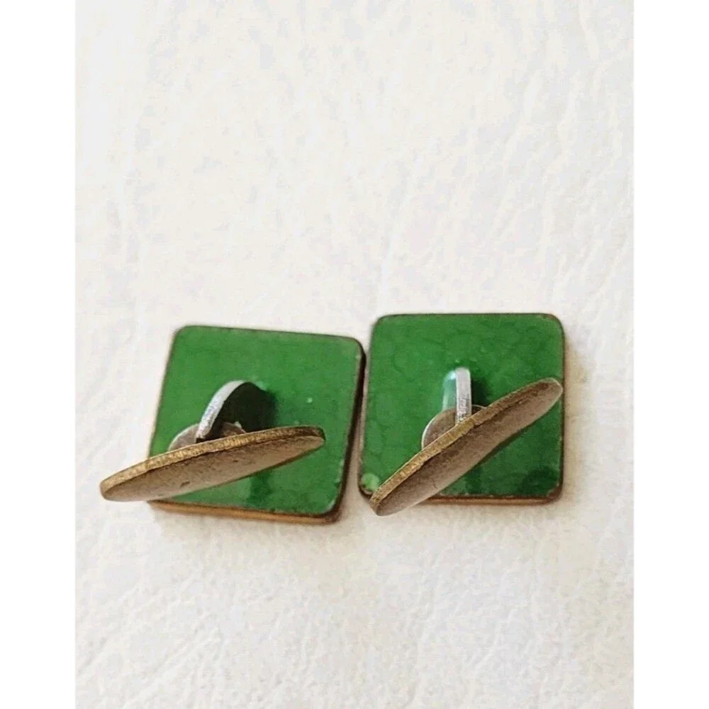 MCM Cufflinks Enamel Copper Artisan Modernist Abstract Green .75